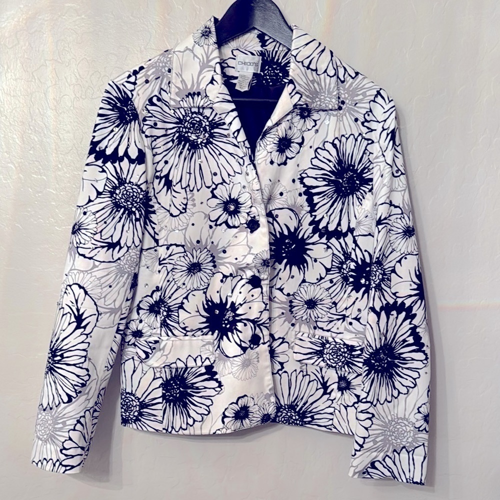 Chico's Black and White Floral Jacket